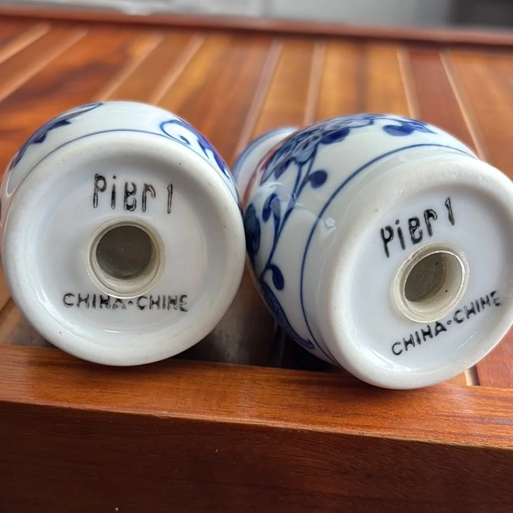 Pier 1 Mandarin Blue and White Porcelain Salt and Pepper Shakers